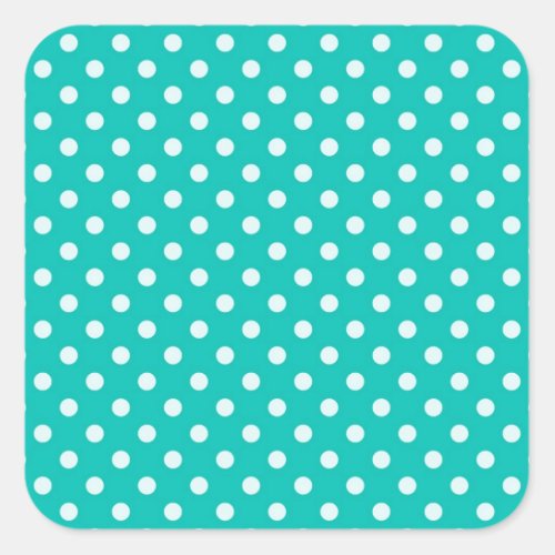 Teal and White Polka Dot Pattern Square Sticker