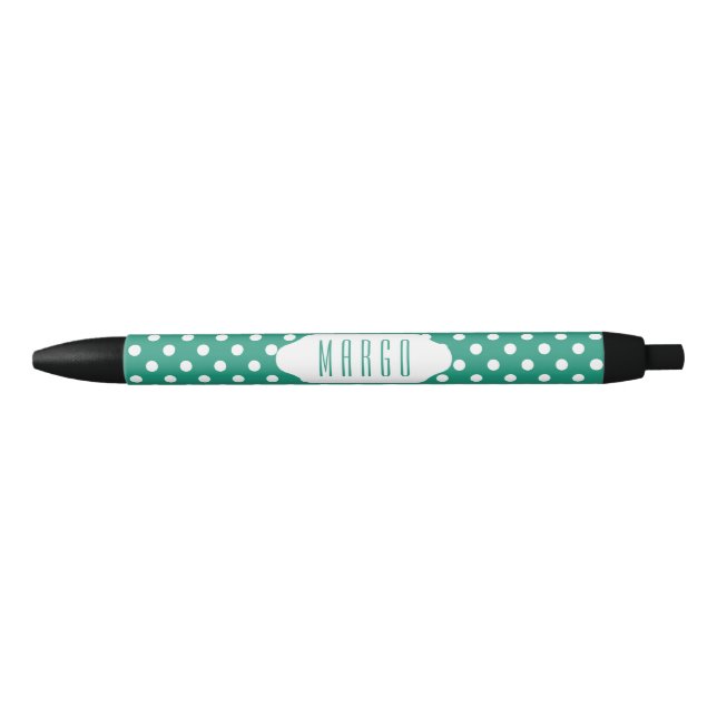 Teal and white polka dots custom pen (Front)