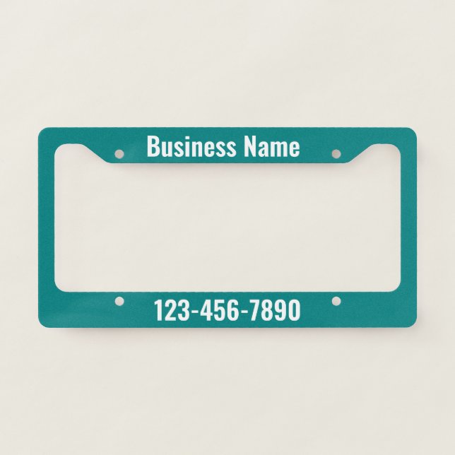 Teal and White Promotional Template License Plate Frame (Front)
