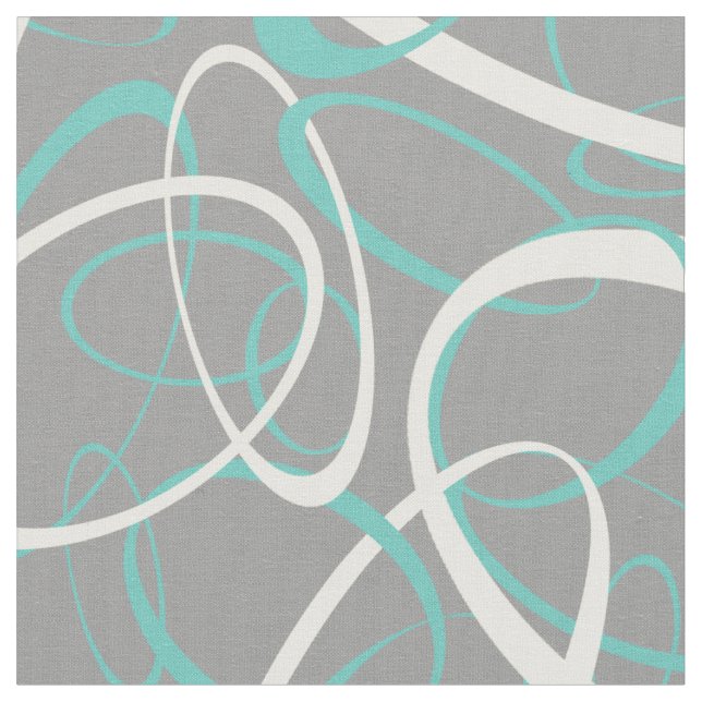 teal and white retro ovals any background color fabric (Close Up)