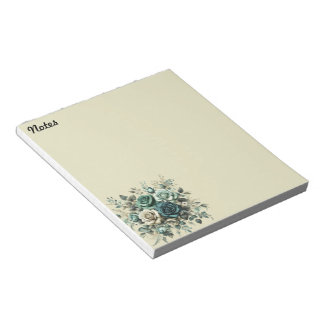 Teal and White Roses Notepad
