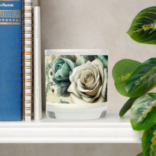 Teal and White Roses Scented Candle