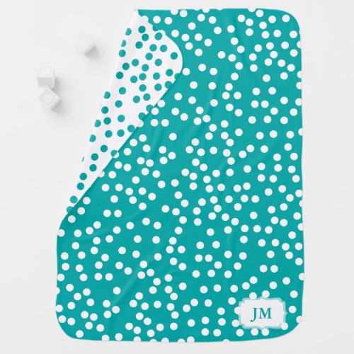 Teal and White Scattered Polka Dot Pattern Baby Baby Blanket