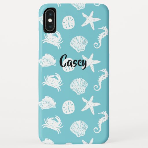 Teal and White Sea Creatures Nautical Oceanic iPhone XS Max Case