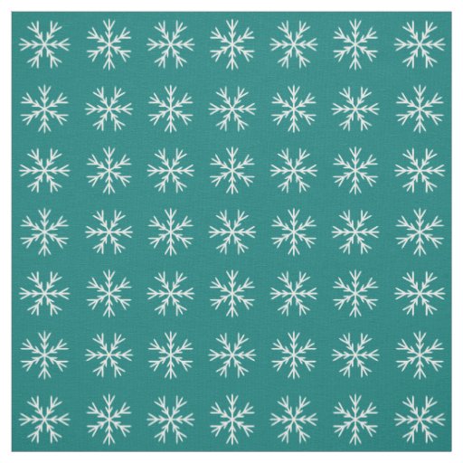 Teal and White Snowflake Pattern Fabric