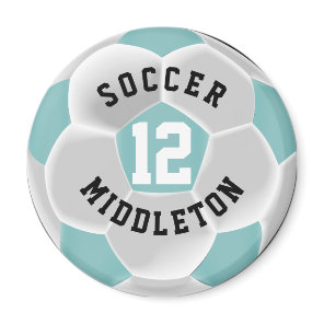 Teal and White Soccer Sport Ball Magnet
