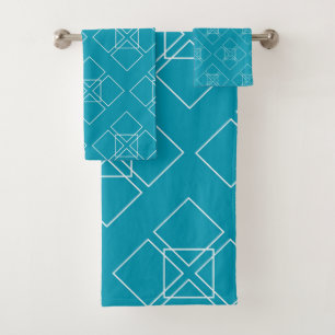 Teal and White Square Petals Bath Towel Set