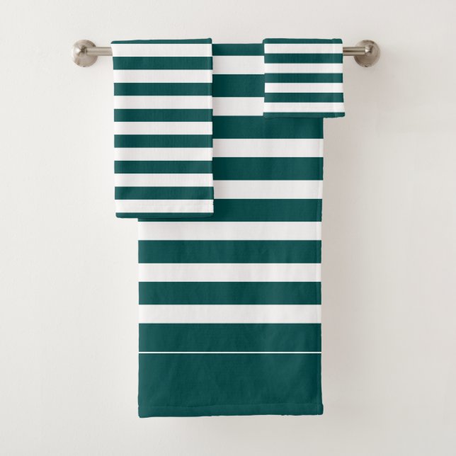 Teal and White Striped Bath Towel Set (Insitu)