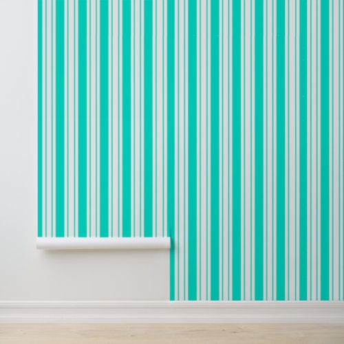 Teal and White Striped Custom Colors Wallpaper