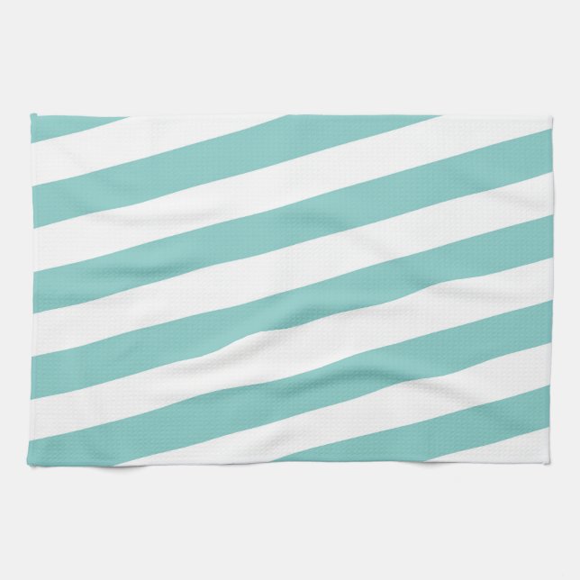 Teal and White Stripes Kitchen Towel (Horizontal)