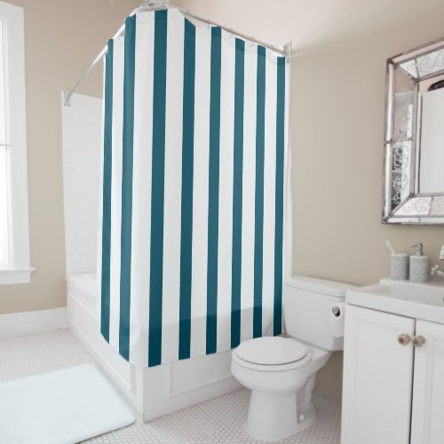 Teal and White Stripes Shower Curtain