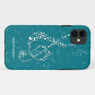 Teal and White Treble Clef Music Notes iPhone 11 Case