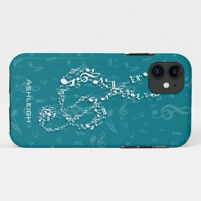 Teal and White Treble Clef Music Notes Case-Mate iPhone Case (Back (Horizontal))