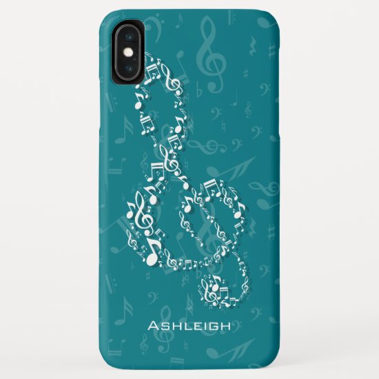 Teal and White Treble Clef Music Notes iPhone XS Max Case