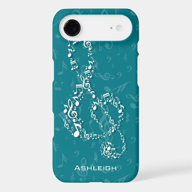 Teal and White Treble Clef Music Notes Case-Mate iPhone Case (Back)