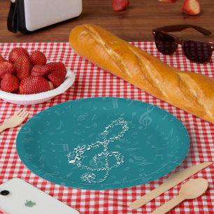 Teal and White Treble Clef Music Notes Paper Plates