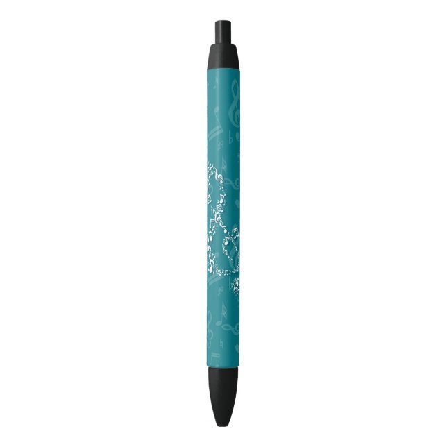 Teal and White Treble Clef Music Notes Pen (Front Vertical)