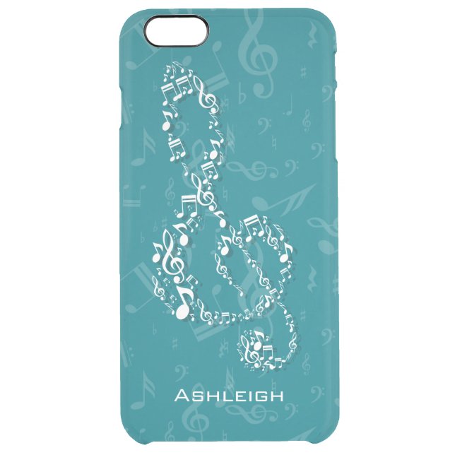 Teal and White Treble Clef Music Notes Uncommon iPhone Case (Back)