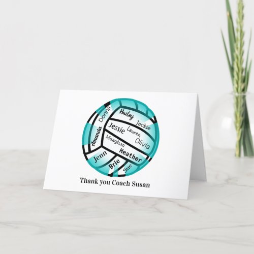 Teal and White Volleyball Thank You Coach Card