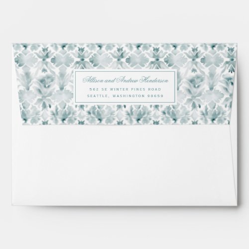 Teal and White Watercolor Damask Wedding Envelope