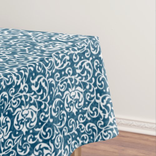 Teal and White William Morris Style Floral Pattern Tablecloth