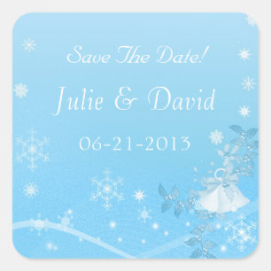 Teal and White Winter Save The Date Wedding Square Sticker