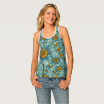 Teal and Yellow carnations tank top