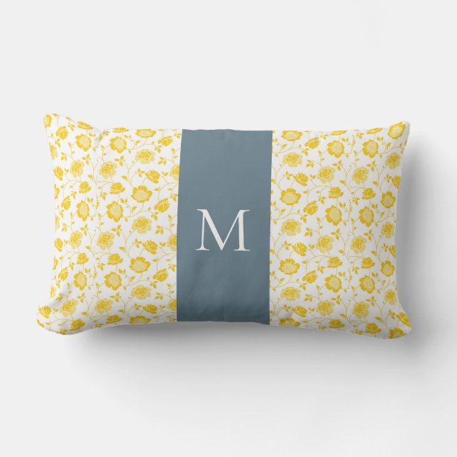 Teal and Yellow Floral Lumbar Pillow (Front)