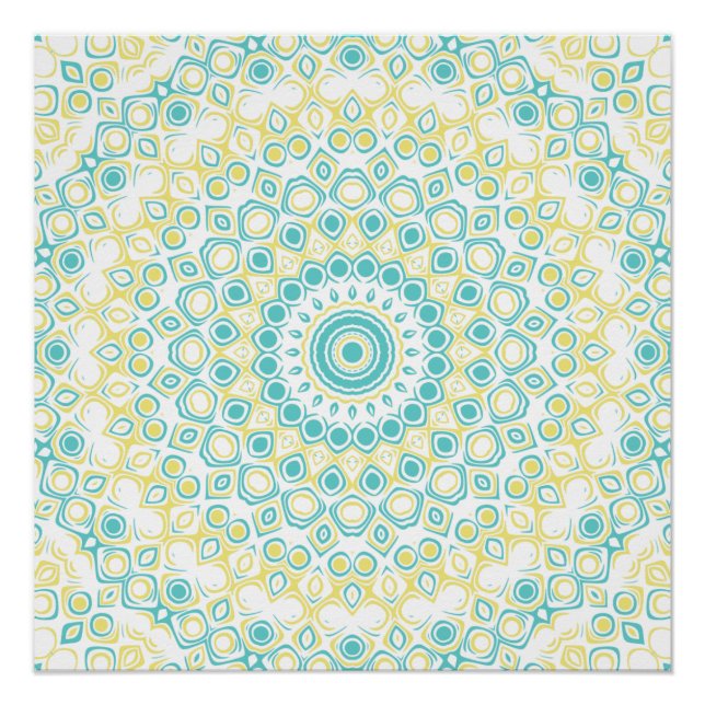 Teal and Yellow Geometric Mandala Pattern Poster (Front)