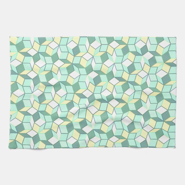 Teal and Yellow Penrose Tiling Towel (Horizontal)