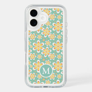 Teal and Yellow Spring Flower Pattern Monogram iPhone 16 Case