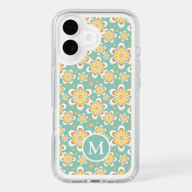 Teal and Yellow Spring Flower Pattern Monogram Speck iPhone Case (Front)