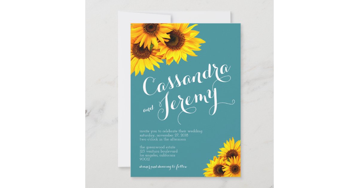 Teal and Yellow Sunflowers Wedding Invitation | Zazzle