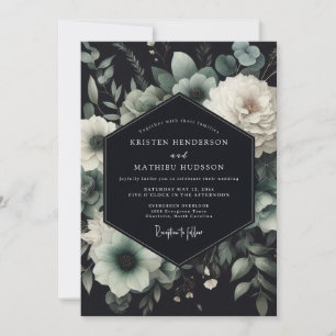 Teal Anemone Noir Wedding Invitation