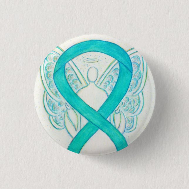 Teal Angel Awareness Ribbon Art Custom Lapel Pin (Front)