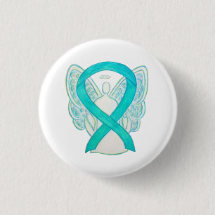 Teal Angel Awareness Ribbon Art Custom Lapel Pin