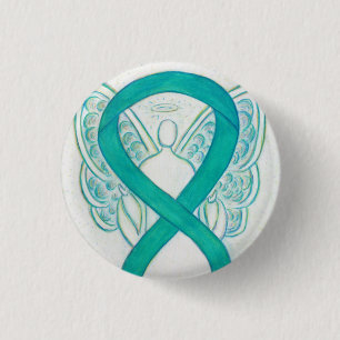 Teal Angel Awareness Ribbon Art Custom Lapel Pin