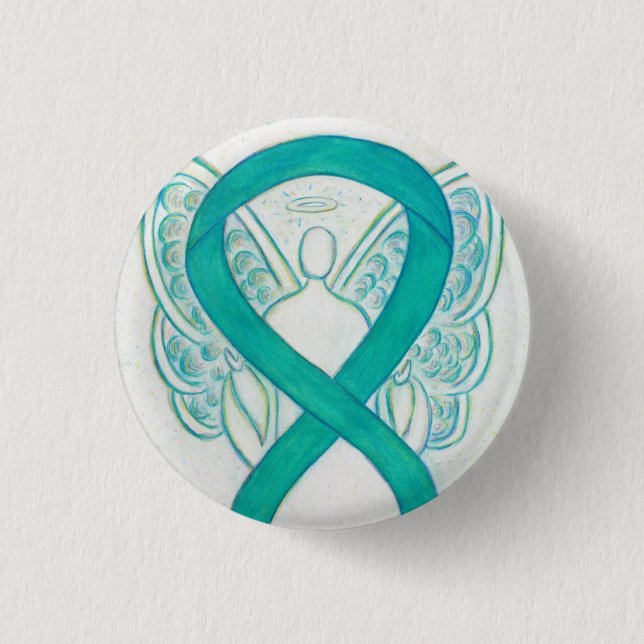 Teal Angel Awareness Ribbon Art Custom Lapel Pin (Front)