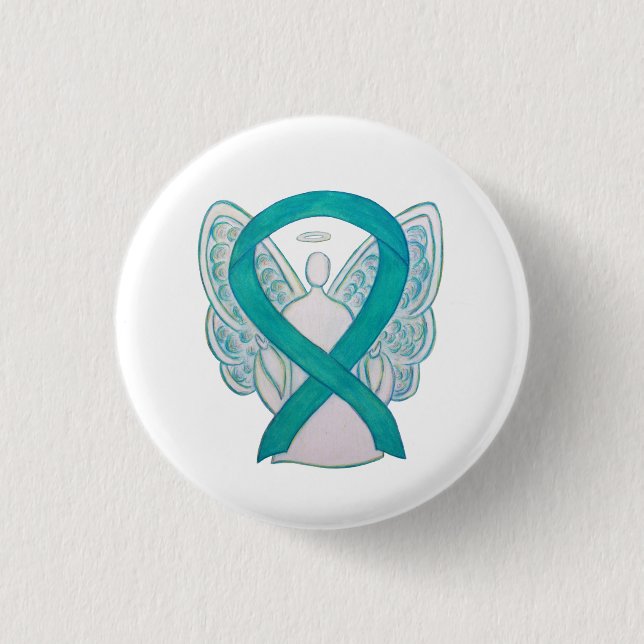 Teal Angel Awareness Ribbon Art  Custom Lapel Pin (Front)