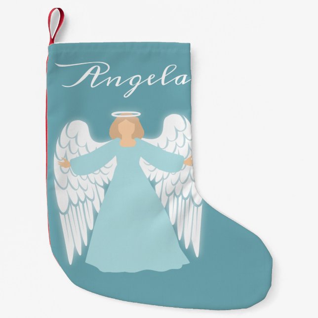 Teal Angel Small Christmas Stocking (Front)