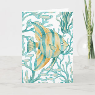 Teal Angelfish Watercolor Fish Card