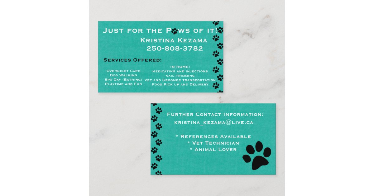 Teal Animal Care Business Card Zazzle