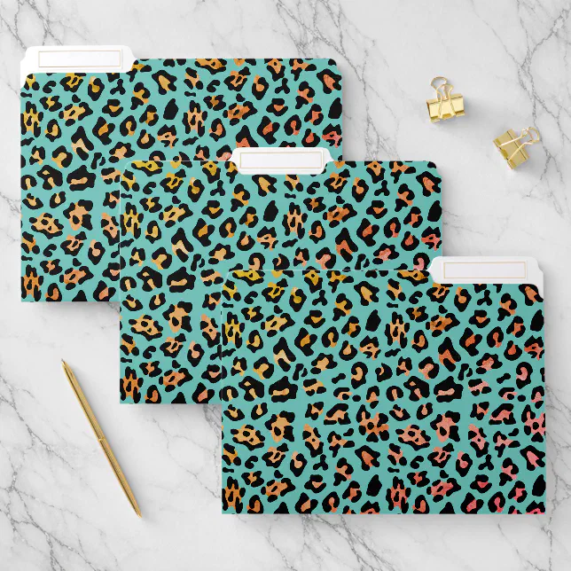 Leopard File Teal Animal Print Leopard File Folder | Zazzle