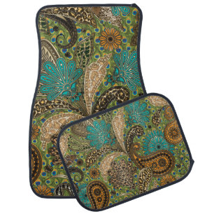 Teal Animal Print Paisley Pattern Car Mat