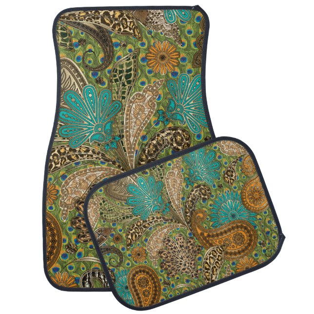Teal Animal Print Paisley Pattern Car Mat (Set)