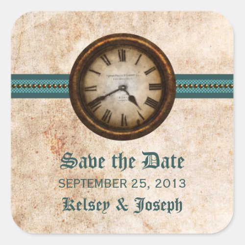 Teal Antique Save the Date Stickers