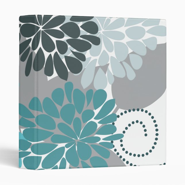 Teal Aqua Abstract Floral Vector Fine Art Binder (Front/Spine)