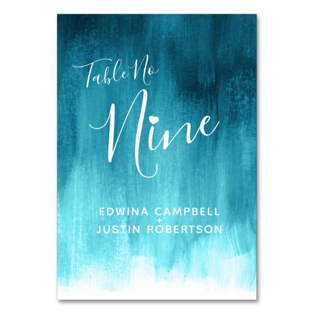 Teal aqua abstract modern art table number nine (Back)