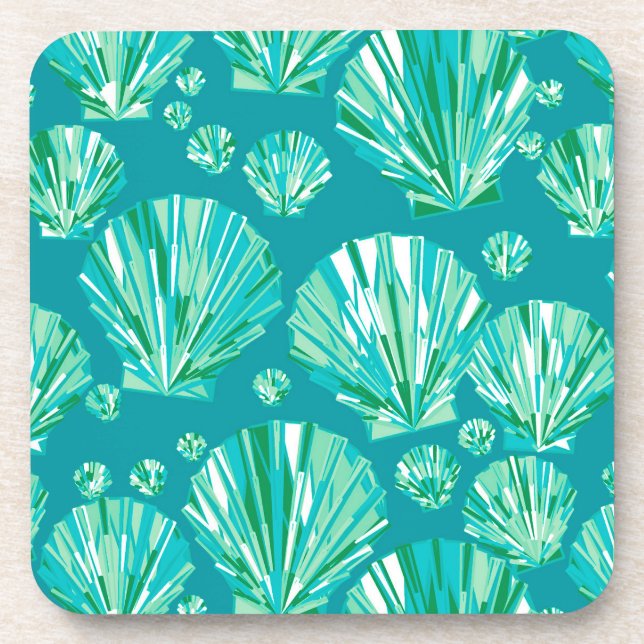 Teal, Aqua and Turquoise Sea Shells  Beverage Coaster (Front)