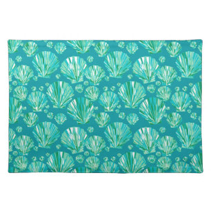 Teal, Aqua and Turquoise Sea Shells Cloth Placemat